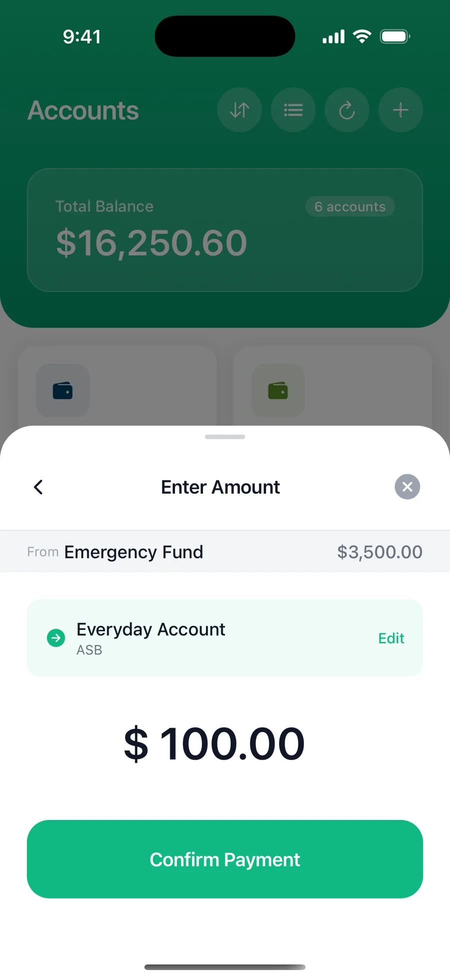 Transferring $100 between two accounts